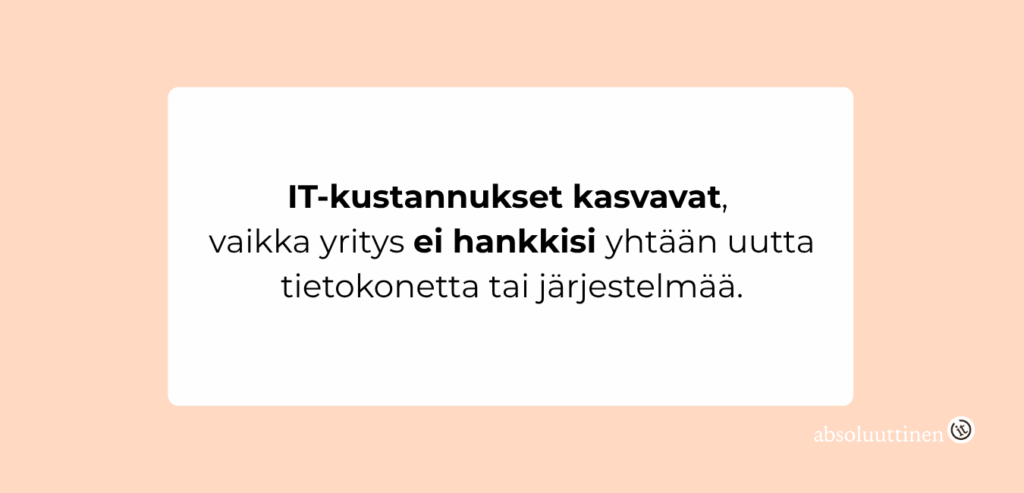 IT-kustannukset kasvavat, vaikka yritys ei hankkisi yhtään uutta tietokonetta tai järjestelmää.